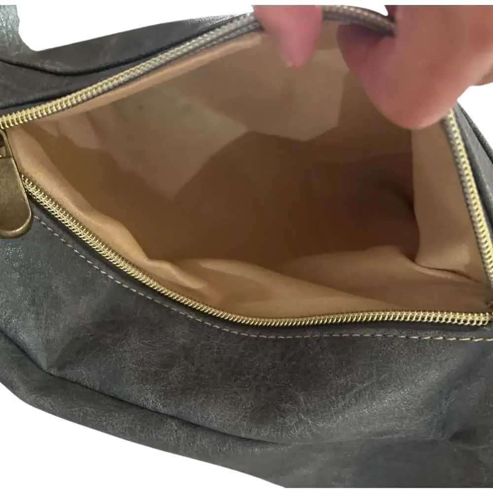 Brenice Large Faux Leather Grey Crossbody Hobo Bag with Contrast Straps